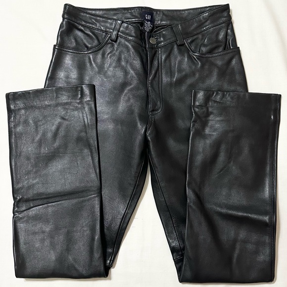 Vintage 90’s Gap Women’s Black Leather High Rise Straight Leg Pants, Rare - 10 - Picture 6 of 10